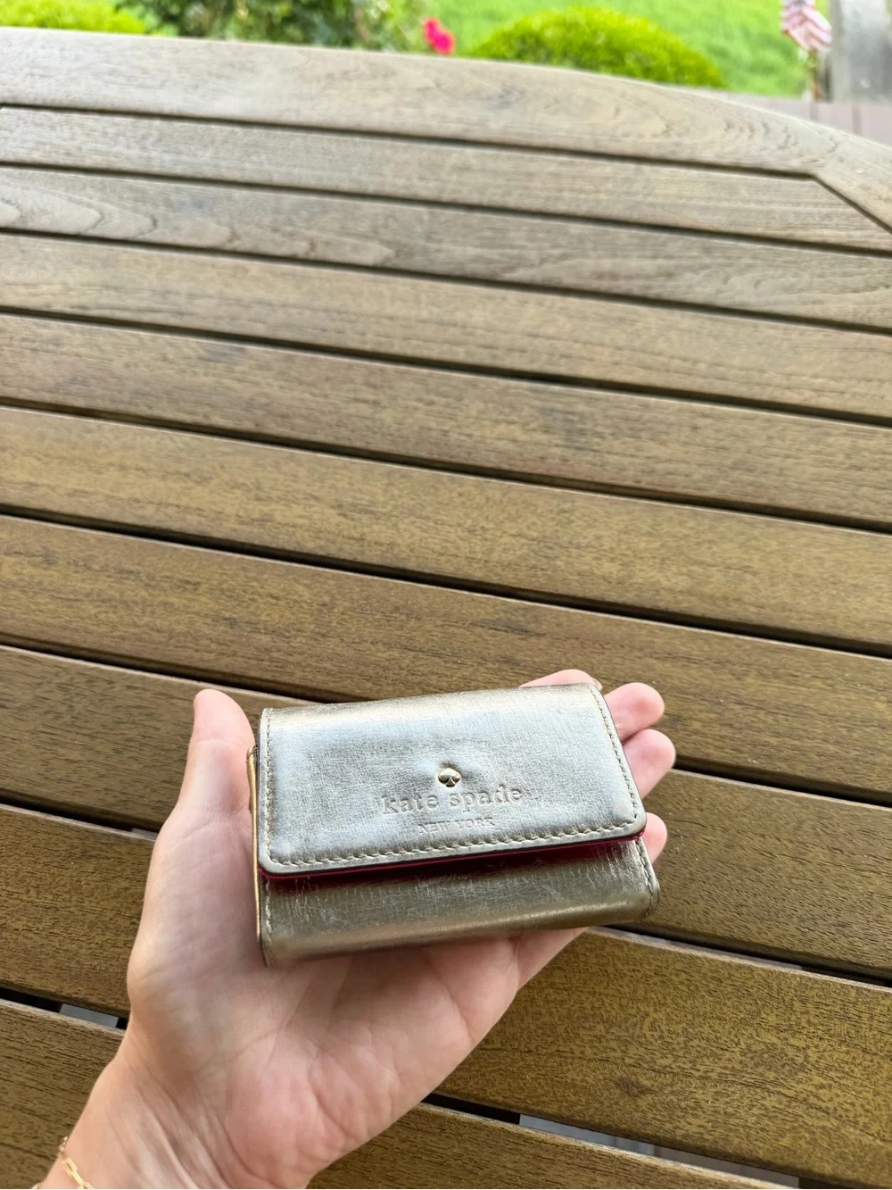 Kate Spade New York Small Gold Metallic Leather ID Snap Wallet